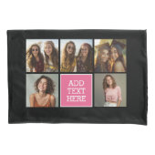 Roze Zwart 5 Fotocollage met Tekst Kussensloop (Voorkant)