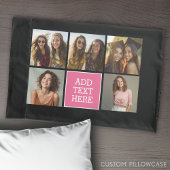 Roze Zwart 5 Fotocollage met Tekst Kussensloop