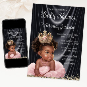 Roze Zwart Afrikaans Prinses Baby shower Kaart