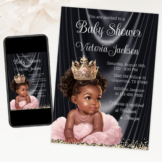 Roze Zwart Afrikaans Prinses Baby shower Kaart