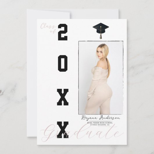 Roze & Zwart Afstuderen foto aankondiging (Voorkant)