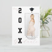 Roze & Zwart Afstuderen foto aankondiging (Staand voorkant)