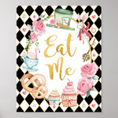 Roze Zwart Alice in Wonderland EAT ME Party Sign Poster (Voorkant)