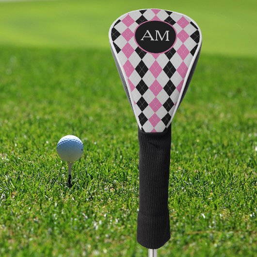Roze zwart Argyle-logo Golfheadcover