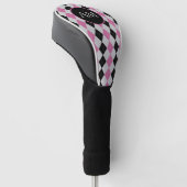 Roze zwart Argyle-logo Golfheadcover (Schuin)
