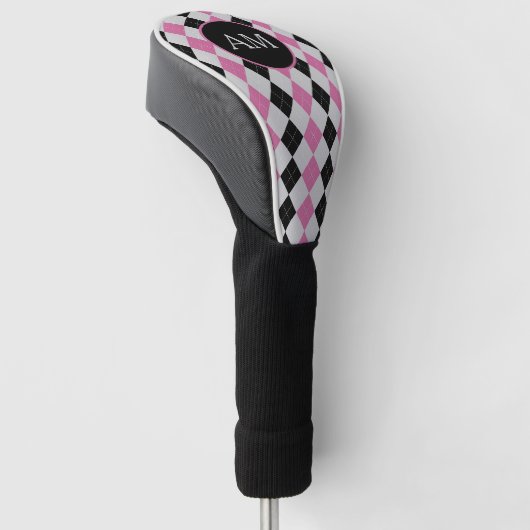 Roze zwart Argyle-logo Golfheadcover (Schuin)