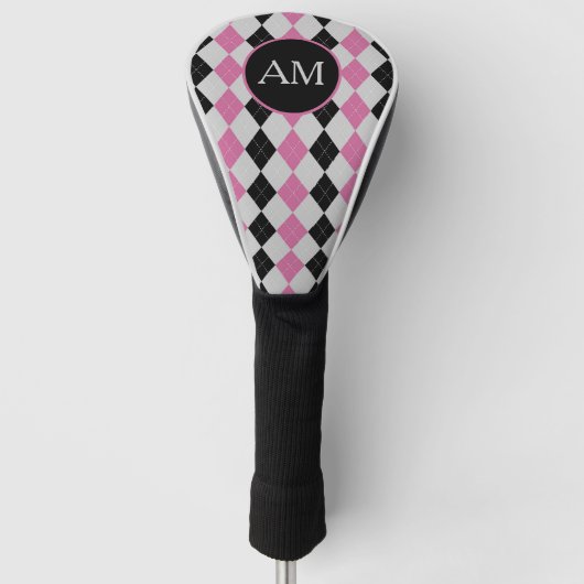 Roze zwart Argyle-logo Golfheadcover (Voorkant)