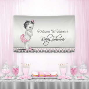 Roze Zwart  Baby Meisje Baby shower Spandoek