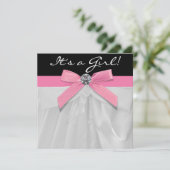 Roze Zwart Baby Meisje Douche Uitnodigingen (Staand voorkant)