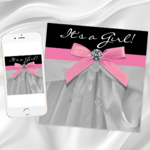 Roze Zwart Baby Meisje Douche Uitnodigingen