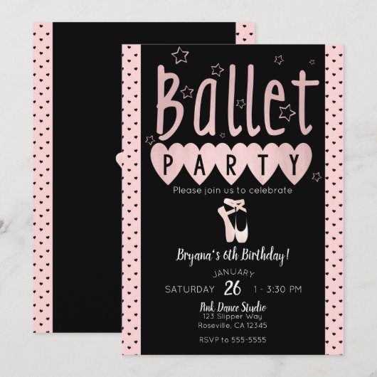 Roze & Zwart Ballet Ballerina Chic Verjaardagsfees Kaart (Voorkant / Achterkant)