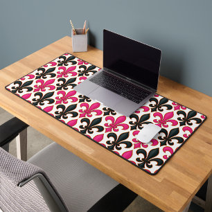 Roze Zwart Barok Fleur-de-lis Patroon Ontwerp  Bureaumat