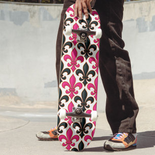 Roze Zwart Barok Fleur-de-lis Patroon Ontwerp  Persoonlijk Skateboard