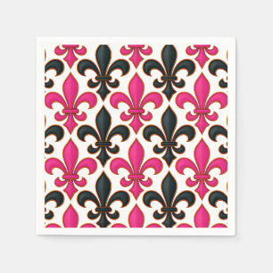 Roze Zwart Barok Fleur-de-lis Patroon Ontwerp Servet