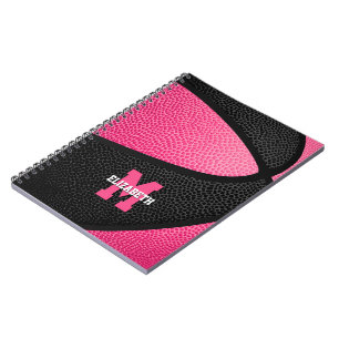 roze zwart basketbal meisjes monogram notitieboek