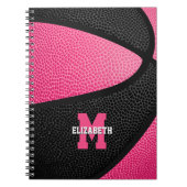 roze zwart basketbal meisjes monogram notitieboek (Voorkant)