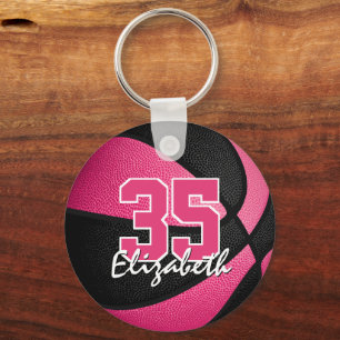 Roze Zwart Basketbal Sport Team Jersey Nummer Sleutelhanger