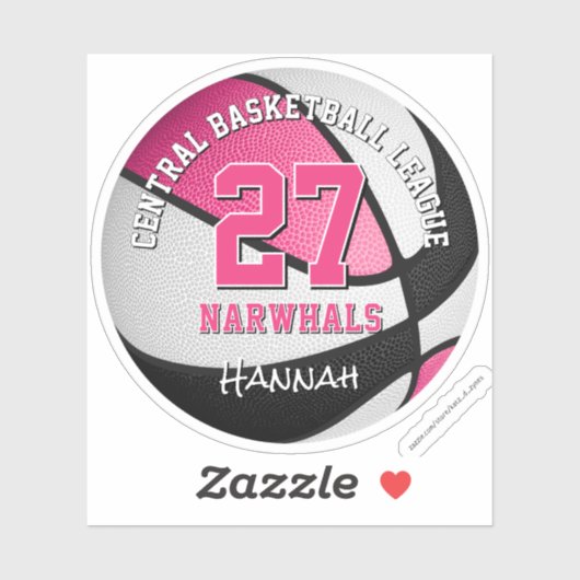 Roze Zwart Basketbal Team Kleuren Meisjes Team Naa Sticker (Vel)