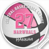 Roze Zwart Basketbal Team Kleuren Meisjes Team Naa Sticker (Voorkant)