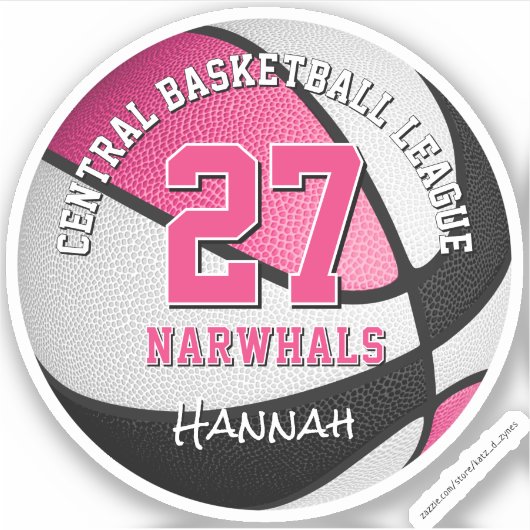 Roze Zwart Basketbal Team Kleuren Meisjes Team Naa Sticker (Voorkant)
