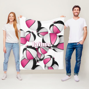 Roze Zwart Basketbal Team Kleuren Sport Decor Fleece Deken