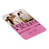 Roze & Zwart Bewaar de datum 2 Foto Bruiloft Magneet (Rechterzijde)