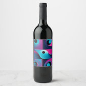 Roze Zwart Blauw Geometrisch Wijn Etiket (Voorkant)