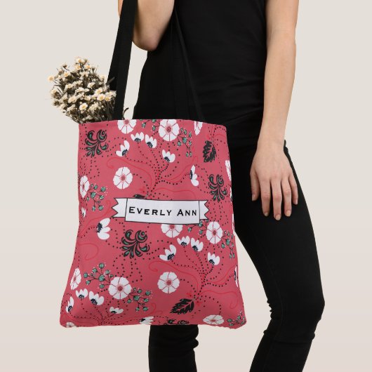 Roze zwart Blauwgroen wit flessenpatroon Tote Bag (Dichtbij)