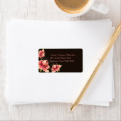 Roze & Zwart Bloemen Adreslabel Etiket (Insitu)