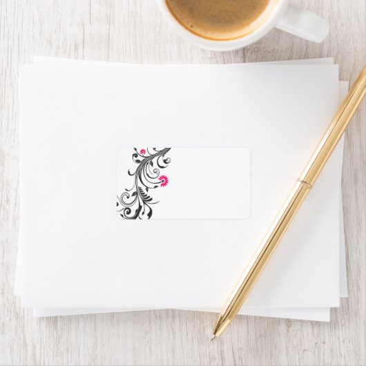 Roze Zwart Bloemen Bruiloft Blank Adres Label (Insitu)