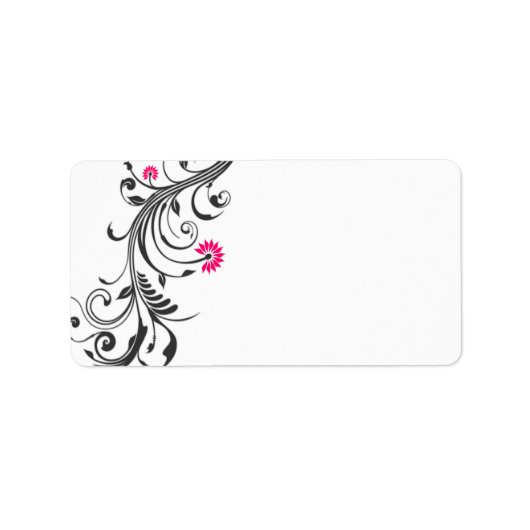 Roze Zwart Bloemen Bruiloft Blank Adres Label (Voorkant)
