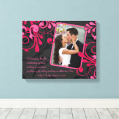 Roze Zwart Bloemen Bruiloft Fotosjabloon Canvas (Insitu (Houten vloer))