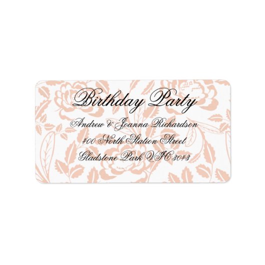 Roze & Zwart Bloemen Damask Adreslabel Etiket (Voorkant)