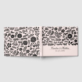 Roze | Zwart Bloemmotief Bruiloft Gastenboek (Volledig)