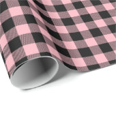 Roze Zwart Buffalo Plaid Tartan Cadeaupapier (Rol Hoek)