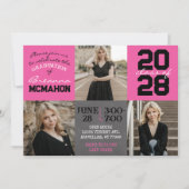 Roze & Zwart Chalkboard 3 Foto Afstuderen Kaart (Voorkant)