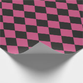 Roze Zwart Checker Diamant Patroon Cadeaupapier (Hoek)