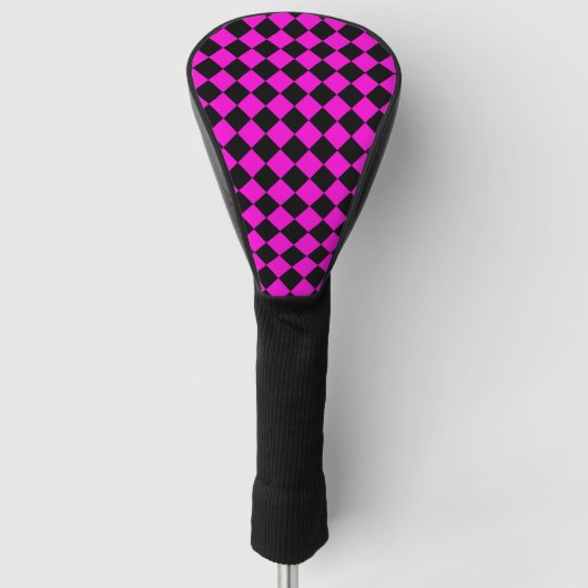 Roze Zwart Checker Diamant Patroon Golfheadcover (Voorkant)