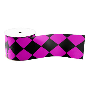 Roze Zwart Checker Diamant Patroon Grosgrain Lint