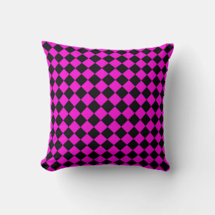 Roze Zwart Checker Diamant Patroon Kussen