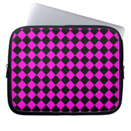 Roze Zwart Checker Diamant Patroon Laptop Sleeve