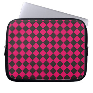 Roze Zwart Checker Diamant Patroon Laptop Sleeve