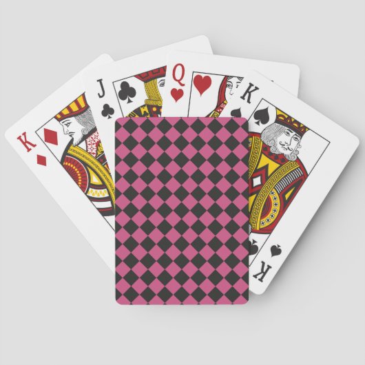 Roze Zwart Checker Diamant Patroon Pokerkaarten (Achterkant)