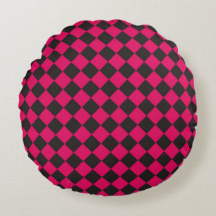 Roze Zwart Checker Diamant Patroon Rond Kussen