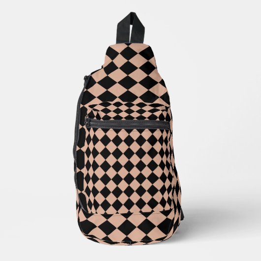 Roze Zwart Checker Diamant Patroon Sling Bag (Voorkant)