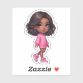 roze zwart chibi meisje sticker (Vel)