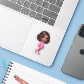 roze zwart chibi meisje sticker (Laptop met iPhone)
