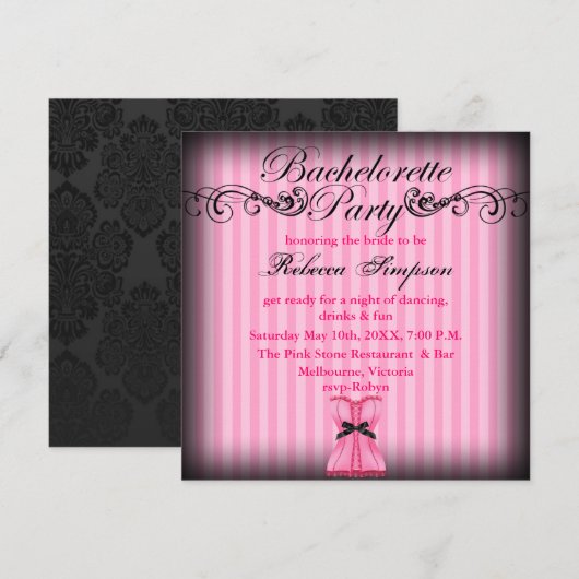 Roze & Zwart  chic Bachelorette Uitnodigen Kaart (Voorkant / Achterkant)