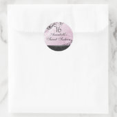 Roze & Zwart Chic Bloemen Damask Sweet16 Sticker (Tas)