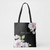 Roze Zwart Custom Bloemen Botanische Kersen Bloese Tote Bag (Voorkant)